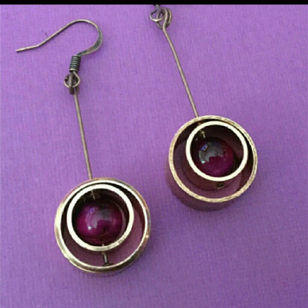 Purple tiger's eye copper dangle earrings - Picture 3 of 5